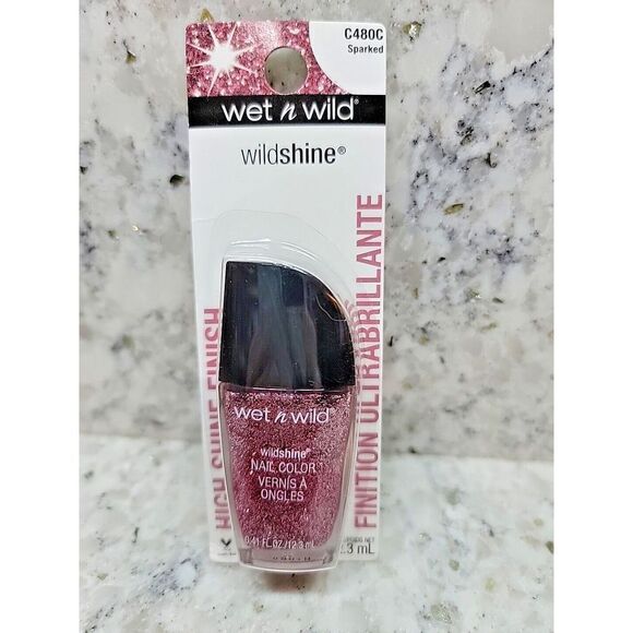 Wet N Wild Wildshine Sparked C480C Nail Color Pink‎ Glitter in Clear Base - Picture 1 of 7
